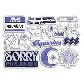 A5 Sticker Sheet Aquarius Vinyl Stickers - Blue Zodiac Star Sign Horoscope Traits Stars Groovy Astrology Girls Women Aesthetic #81869