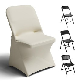 Trlyc Spandex Folding Chair Covers 100 Pcs Universal Fitted Stretchy Dining Chair Slipcovers for Wedding Party Banquet Flat-Front Chairs Cover (Ivory)