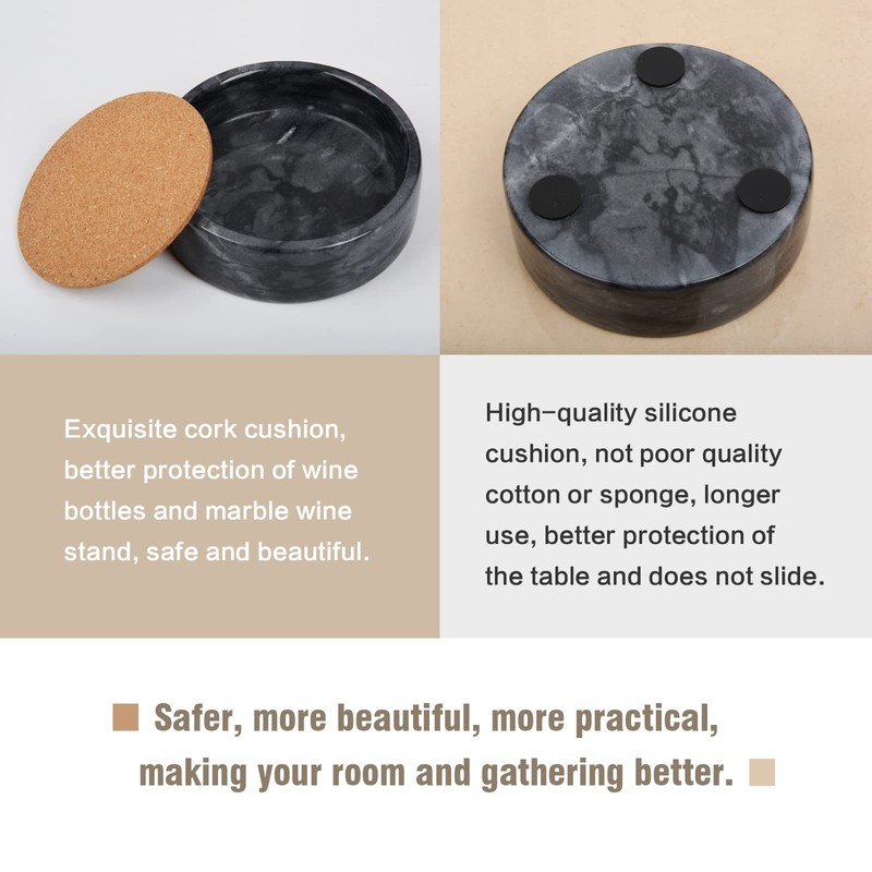 SIPARUI Marble Wine Bottle Coaster with Absorbent Cork Spacer for