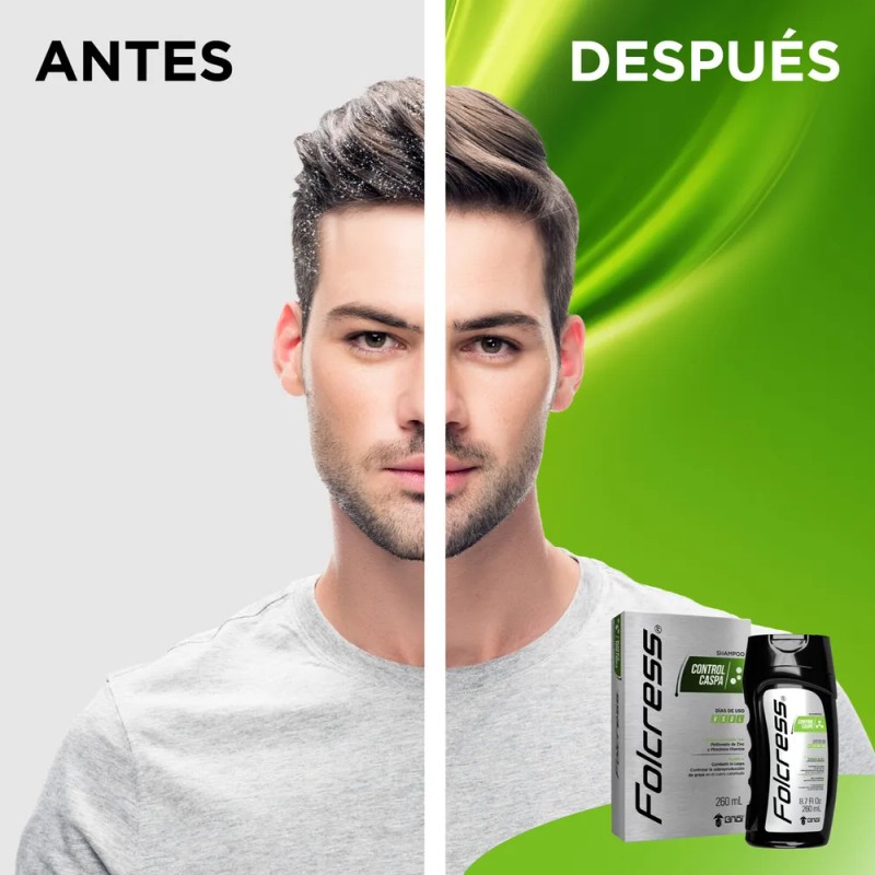 Folcress Shampoo Control Caspa para Hombre - Anticaspa, Ozonizado, Fórmula