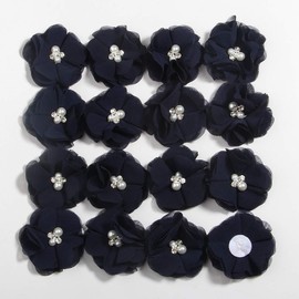 50 Pcs 2" Mini Chiffon Flowers with Rhinestones for Baby Girls Hair Accessories Artificial Fabric Flowers for Headbands Craft Projects (Navy)