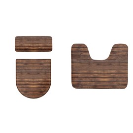 Wood Toilet Seat Cover and U Shaped Rug 3 Pcs Vintage Wooden Print Bathroom Decor Soft Stretchable Universal Toilet Lid Tank Cover and Soft Mat Washable Fit Round and Elongated Toilets