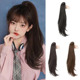 Ponytail Point Wig, Ponytail Wig, 21.7 inches (55 cm), Long, Straight Hair, Easy Clip-on Type, Long, Lightweight, Small Facial Effect, Natural, Smooth, Fluffy, Straight Extension, Ponytail Long (Light