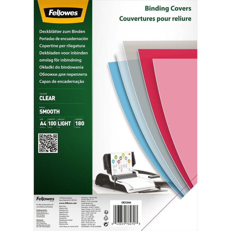 Fellowes Clear PET Binding Cover 180 Micron (A4) - Pack