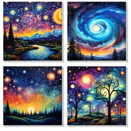 MOGTAA 4 Pack Paint by Number for Adults Beginners with Frame, Starry Sky Paint by Numbers for Kids, Acrylic Paint by Number on Canvas, DIY Oil Painting by Number Kits for Gift Decor 20x20cm