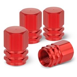 4 Pcs Aluminum Tire Stem Valve Caps Red Tire Valve Caps Wheel Valve Covers Hexagon Design Aluminum Valve Stem Covers Tire Nozzle Caps Tire Cap Cover Accessories Universal for Cars, Trucks, Motorcycles