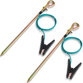 Tellegloww 2 Pcs Portable Ground Rod Grounding Rod with 4ft Grounding Wire 12AWG and Crocodile Clip Grounding Pin Electric Fence Ground Rod for Antennas Satellite Dishes Generator