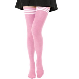 DRESHOW Extra Long Pink Thigh High Socks Long Boot Stockings Striped Over Knee Socks for Women Leg Warmers