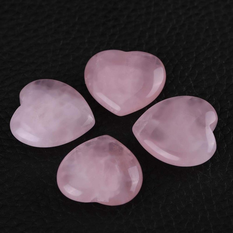 Rose Quartz Heart Stone, Pack of 4 Heart-Shaped Hearts, Pink