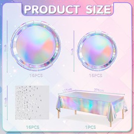 COLANANA Party Supplies,Silver Birthday Decorations Party Tableware Set Contain Plates Tablecloth Napkins for Baby Shower Birthday Wedding Party Anniversary(16 Guests)