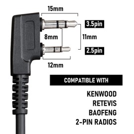 TIDRADIO Walkie Talkie Earpiece with Mic 2 Pin Acoustic Tube Headset TD-M8s TD-V2 TD-H3 TD-H8 H-777 RT21 RT22 RT68 Baofeng UV-5R BF-F8HP 5RM 5RX UV-5G UV-17R UV-21R 2 Way Radio (2 Pack)
