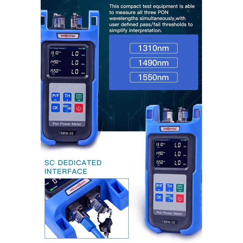 SC/APC PON Optical Power Meter, 1310/1490/1550nm Fiber Optic Power Tester,