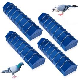 Tioncy 4 Pcs Pigeon Feeder Bird Dispenser Slot Container Poultry Food Dish Dispenser Tool Less Waste Plastic Thick Slot for Feeding Chicken Duck Quails Birds with Removable Steel Wire Partition
