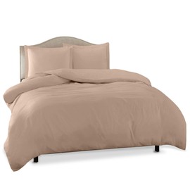 Clara Clark Duvet Cover Ultra Soft Double Brushed Microfiber - Comforter Cover with Button Closure and 2 Pillow Shams, Taupe, Twin - 68"x90"