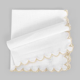 FINGERCRAFT Cloth Napkins, Everyday Use Scallop Design, Premium Quality Natural Cotton Napkin Set of 6 Perfect for Parties Dinners Weddings Easter Napkin Cloth 20x20 inch White/Beige