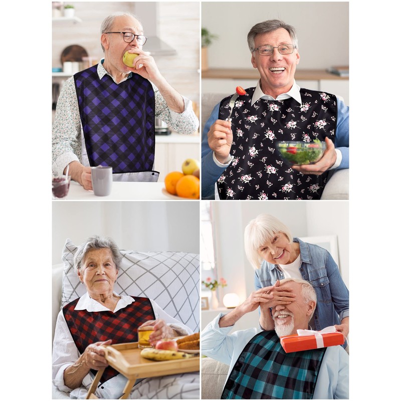 Janmercy 12 Pcs Adult Bibs for Eating Washable Bibs Waterproof