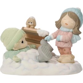 Precious Moments 241037 Life is Snow Much Fun with You Brunette Hair/Light Skin Bisque Porcelain Figurine