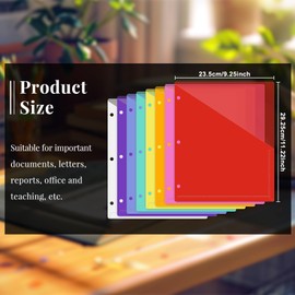 48 Pack 3-Ring Binder Pockets Translucent Polyester 3 Hole Binder Plastic Sleeves 9.25 x 11.22 Inches Slash Folder Binders Organizer Suitable for Office Classroom Business Home Organizer (Rainbow)