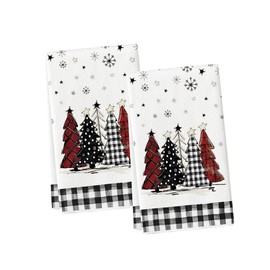 Artoid Mode Black White Buffalo Plaid Xmas Trees Christmas Kitchen Towels Dish Towels, 18x26 Inch Daily Seasonal Winter Decoration Hand Towels Set of 2