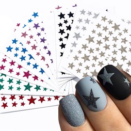 10 Sheets Star Nail Art Stickers Decals Nail Art Supplies 3D Self-Adhesive Nail Slider Stars Stickers Glitter Stars Nail Decoration Decal Tips Manicure