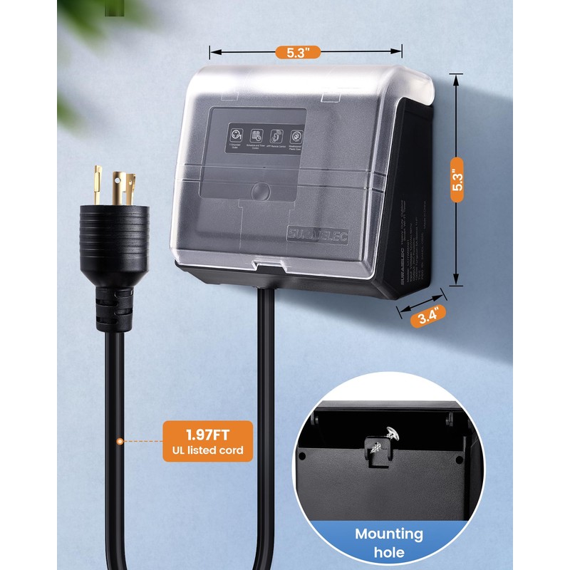SURAIELEC WiFi Pool Timer for Above-Ground Pools, Twist-Lock NEMA L5-20R