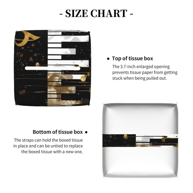 DXTKWL Tissue Box Cover Golden Music Notes Piano Keys Square