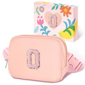 COSHAYSOO Small Waist Fanny Pack Belt Bag with Initial Letter Patch Adjustable Strap for Women Teen Girl Traveling Gym Hiking, Crossbody Travel Purse Cross Body Trendy Preppy Pouch, Pink Chenille,
