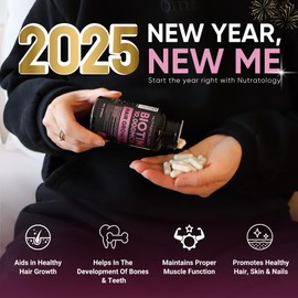 Nutratology Biotin 10000MCG Hair Vitamins For Hair Growth Women - Promotes Healthy Skin & Nail Growth - Supports Muscle Function - Biotin Supplement - Hair Growth Products for Women - 60 capsules