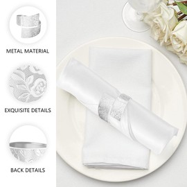 Napkin Rings Set of 12, Irregular-Shaped Metal Napkin Holders with Rose Patterns for Wedding Dining, Holiday Table Decor, Perfect for Home Chefs & Party Planners（Silver）