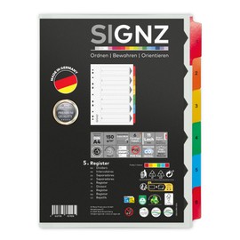 signz SIGNZ Register DIN A4, 6 - teilig, 5 Stück, extra starke Trennblätter, CO2-neutral hergestellt, made in Germany