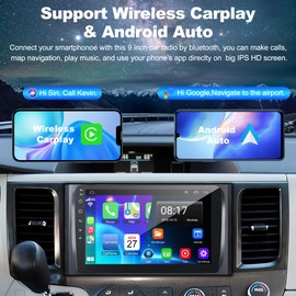 4G+64G Car Radio Stereo for Toyota Sienna 2011-2014, Wireless Carplay&Android Auto with Android 12 Support Bluetooth/Voice Control/GPS/WiFi/Back-up Camera/SWC/FM, 9 Inch IPS Touch Screen for Sienna