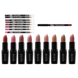 Set 9 Labial Mate Bissu + 9 Delineadores de labios IVY (8 Lapices + 1 Infinite Gel Indeleble) | Tonos nudes