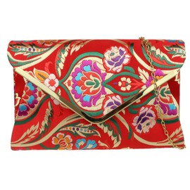 Girly Handbags Womens Baroque Flower Clutch Bag - Red