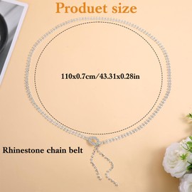 Nogeqi Rhinestone Chain Belt for Women, Adjustable Diamond Silver Waist Belt, Sparkly Glitter Crystal Waist Chain Belts for Wedding Party Dresses Jeans(Thin)