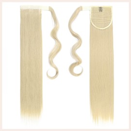 TESS Ponytail Extension Blonde 60 cm, Bleach Blonde (#613C) Straight Braid Extension Ponytail Hairpiece 90 g Long Hair Extension Braid