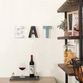 MyGift Wall-Mounted Kitchen Decor EAT Sign in Multi-Colored Cutout Block Style Lettering