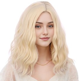 Ufindcos Mixed Blonde Wig for Kids Child Short Curly Wavy Wig for Girls Side Part Mixed Blonde Wig Blonde Natural Synthetic Hair Wig with Wig Cap