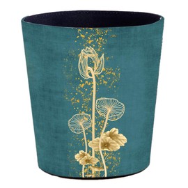 HMANE 10L/2.64 Gallon PU Leather Trash Can Waterproof Decorative Wastebasket Garbage Bin Paper Basket for Home Office Bathroom - Lotus