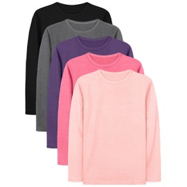Cooraby 5 Pack Girls Long Sleeve Tees Basic Crewneck Soft T-Shirts Toddlers' Assorted Colors
