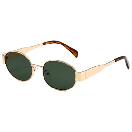 Vintage Oval Sunglasses for Women Trendy Metal Frame Retro Sun Glasses UV400 Protection(Gold/Green)