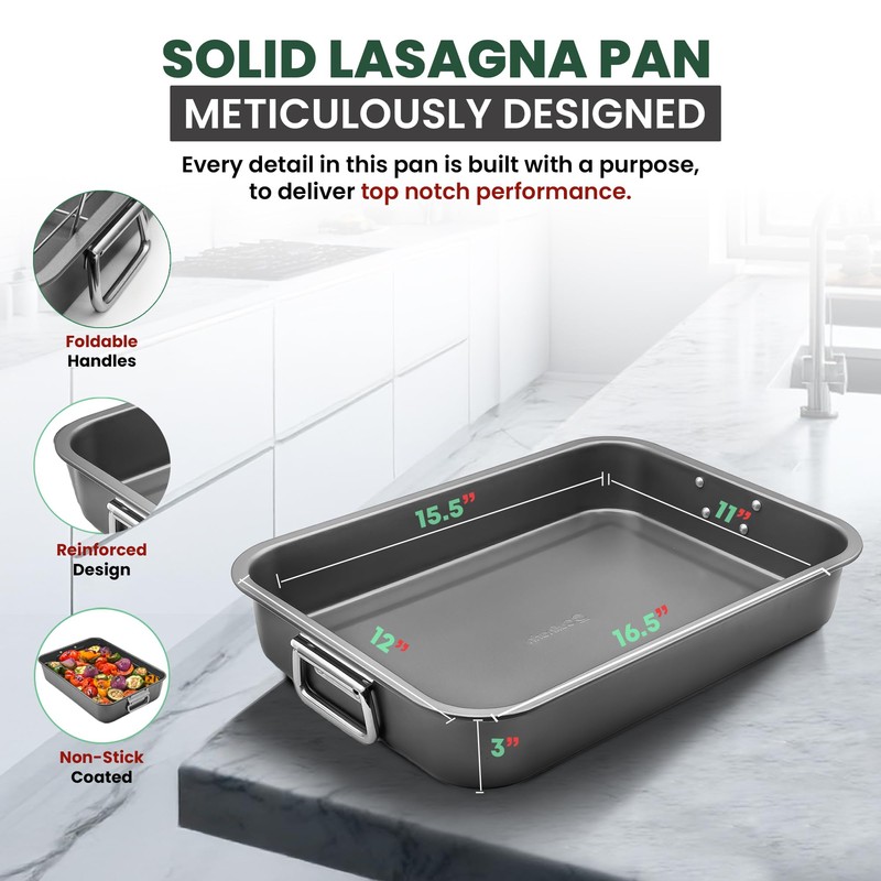 Large Lasagna Pan 12” x 16” - Heavy-Duty Nonstick Casserole