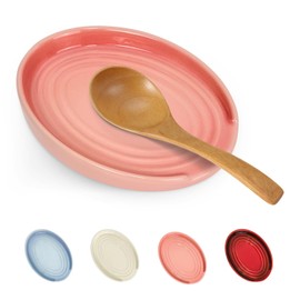 LIHOOOOM Ceramic Spoon Rest for Kitchen Counter, 6" Modern Pink Spoon Holder for Stove Top, Heavy Duty Porcelain Ladle Tray, Farmhouse Decor, Dishwasher Safe