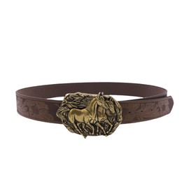 JUMISEE Longhorn Bull Western Leather Cowboy Belts for Men Women Engraved Buckle Belt Cowgirl Country Waist Belts
