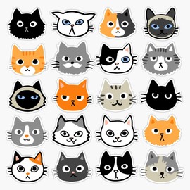 Leyland Designs Assorted Cat Faces | Cute Quirky Kitty Cat Drawings Sticker Outdoor Rated Vinyl Sticker Decal for Windows, Bumpers, Laptops or Crafts 5"