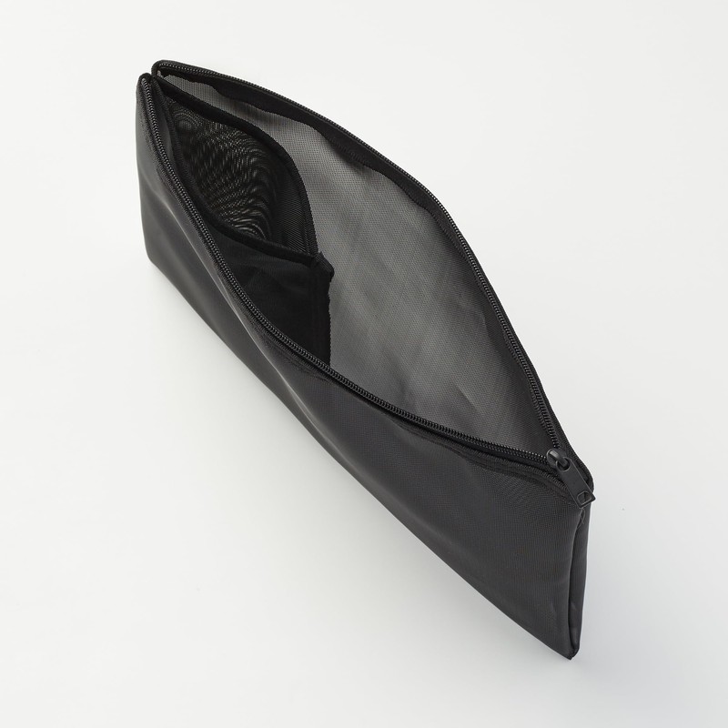 MUJI NDD45A9A Nylon Mesh Case with Pockets Black for A5
