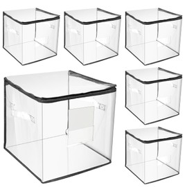 Abbylike 6 Pcs 12'' Zippered Clear Plastic Storage Bags with Label Pocket and Handles Plastic Storage Bins Clear Moving Bags Waterproof Organizers Tote Bins for Closet Sheet Clothes Packing(Gray)