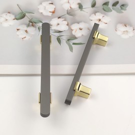 Pexintek 2 Pack Cabinet Handles Golden Modern Handles, 96mm Hole Spacing Furniture Door Handles Kitchen Drawer Handles Vintage Handles for Kitchen, Cupboards, Chest of Drawers (Gold and Grey)