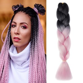 Dcbaboo Braids Extensions Synthetic Hair for Braiding 1 Piece Ombre Braiding Hair Kanekalon Hair for Braiding Hair Extensions Braids Afro Crochet Box Braids Braiding 100 g, Black & Pink