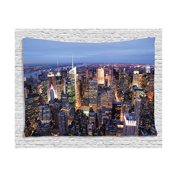 Ambesonne New York Tapestry, Aerial View of NYC Full of Skyscrapers Manhattan Times Square Famous Cityscape Panorama, Wide Wall Hanging for Bedroom Living Room Dorm, 80" X 60", Blue Multicolor