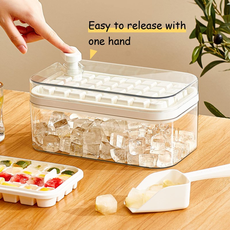 Ice Cube Tray with Lid and Bin, 2 Pack for